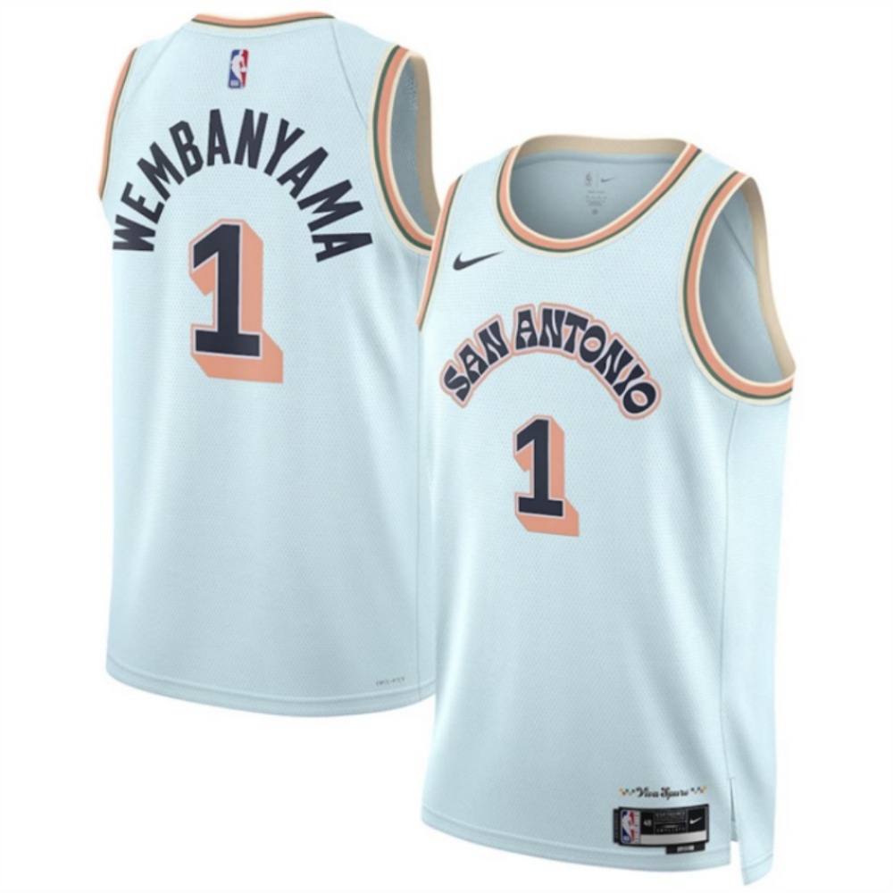 Men's San Antonio Spurs #1 Victor Wembanyama Light Blue 2024/25 City Edition Stitched Basketball Jersey
