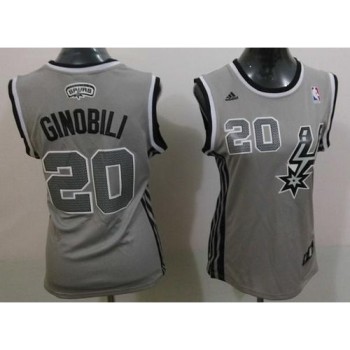 Spurs #20 Manu Ginobili Grey Alternate Women's Stitched NBA Jersey