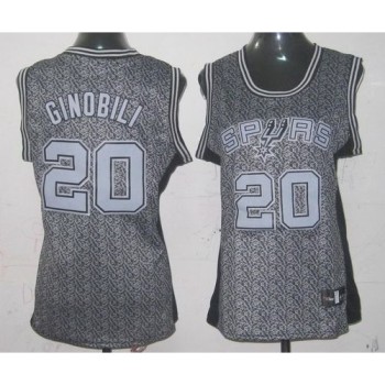 Spurs #20 Manu Ginobili Grey Women's Static Fashion Stitched NBA Jersey