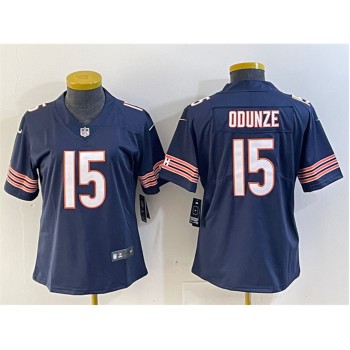 Women's Chicago Bears #15 Rome Odunze Navy 2024 Draft Vapor Stitched Jersey(Run Small)
