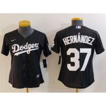 Women's Los Angeles Dodgers #37 Teoscar Hernandez Black Stitched Jersey Women's Los Angeles Dodgers #37 Teoscar Hernandez Black Stitched Jersey