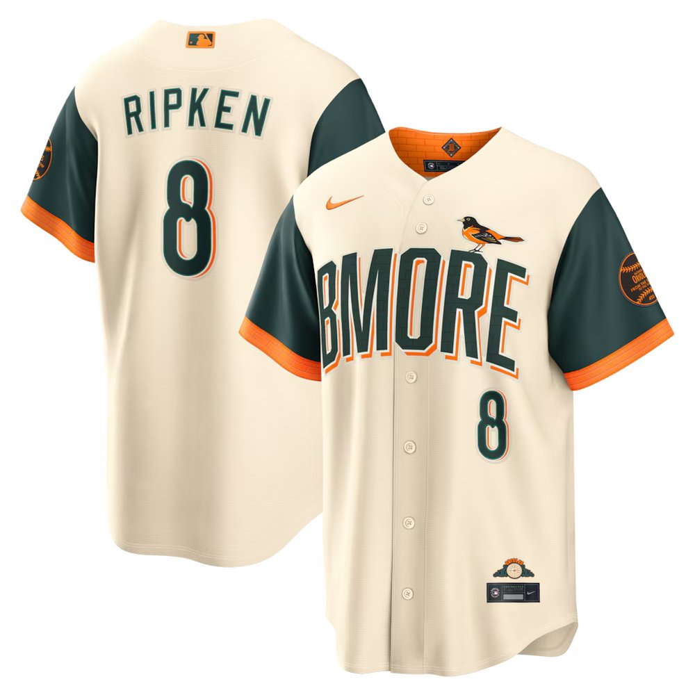 Men's Baltimore Orioles #8 Cal Ripken Jr. Nike Natural 2026 City Connect Stadium Jersey Men's Baltimore Orioles #8 Cal Ripken Jr. Nike Natural 2026 City Connect Stadium Jersey