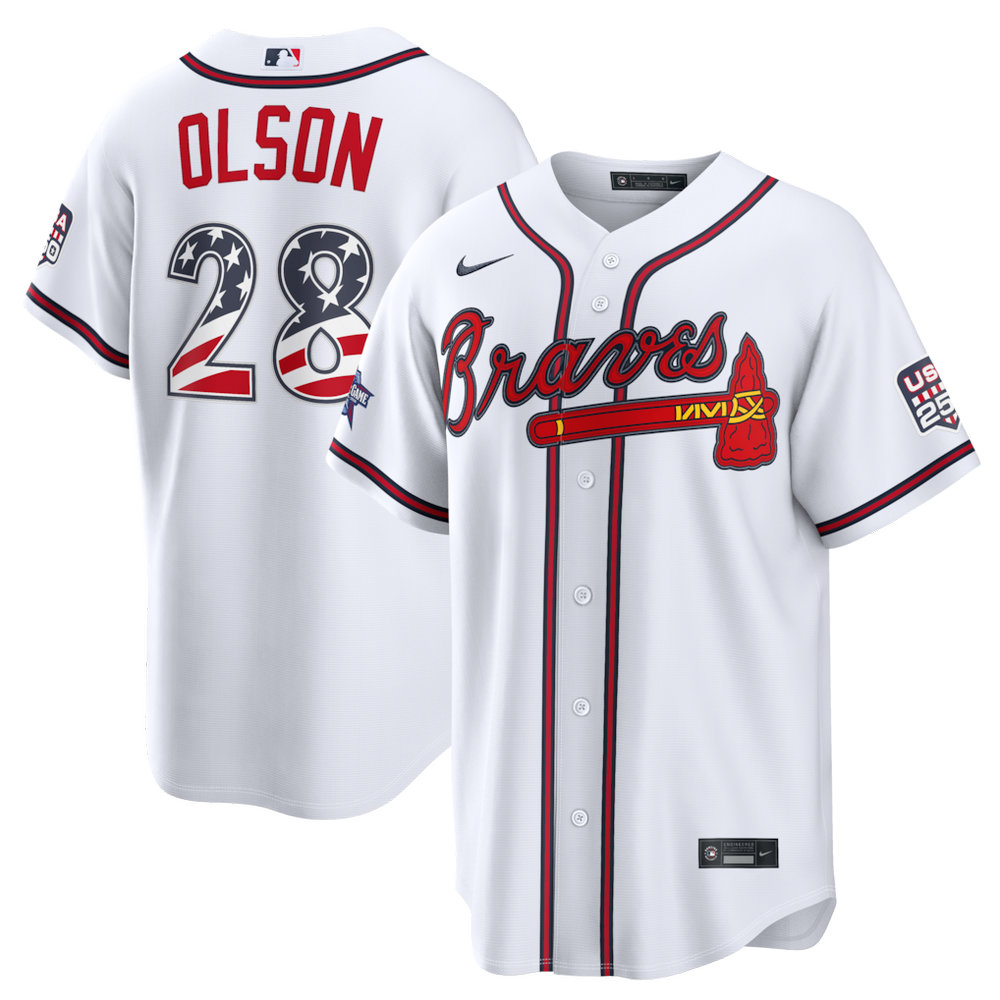Men's Atlanta Braves #28 Matt Olson Nike White 2026 All-Star Edition Stars & Stripes Stadium Jersey Men's Atlanta Braves #28 Matt Olson Nike White 2026 All-Star Edition Stars & Stripes Stadium Jersey