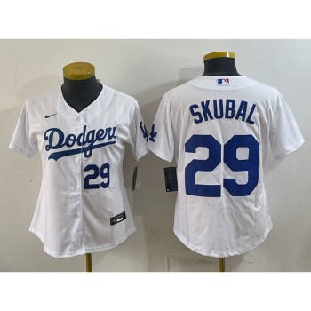 Women's Los Angeles Dodgers #29 Tarik Skubal White Cool Base Stitched Baseball Jersey Women's Los Angeles Dodgers #29 Tarik Skubal White Cool Base Stitched Baseball Jersey