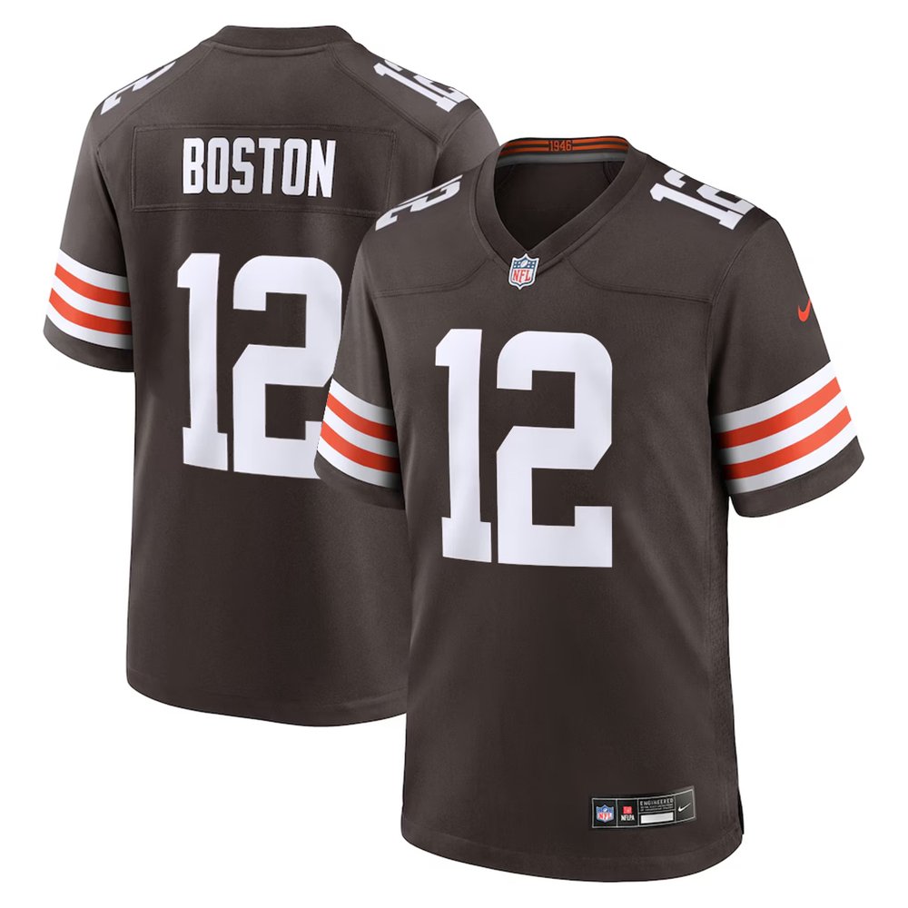 Men's Cleveland Browns #12 Denzel Boston Brown 2026 NFL Draft Game Jersey Men's Cleveland Browns #12 Denzel Boston Brown 2026 NFL Draft Game Jersey