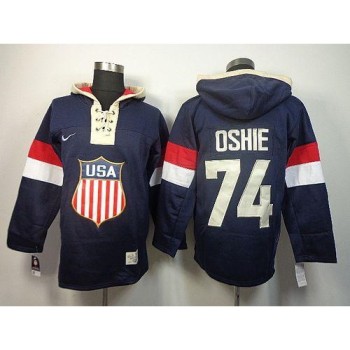 Team USA Olympics #74 T. J. Oshie Navy Blue Sawyer Hooded Sweatshirt Stitched NHL Jersey Team USA Olympics #74 T. J. Oshie Navy Blue Sawyer Hooded Sweatshirt Stitched NHL Jersey