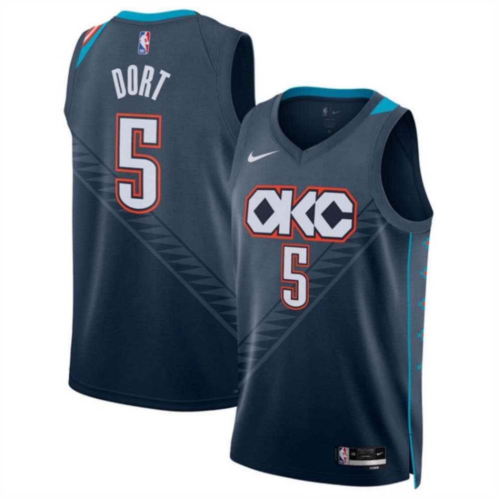 Men's Oklahoma City Thunder #5 Luguentz Dort Navy 2025/26 City Edition Stitched Basketball Jersey