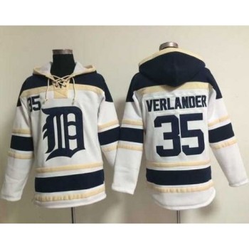 Tigers #35 Justin Verlander White Sawyer Hooded Sweatshirt MLB Hoodie Tigers #35 Justin Verlander White Sawyer Hooded Sweatshirt MLB Hoodie