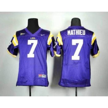 Tigers #7 Tyrann Mathieu Purple Stitched Youth NCAA Jersey