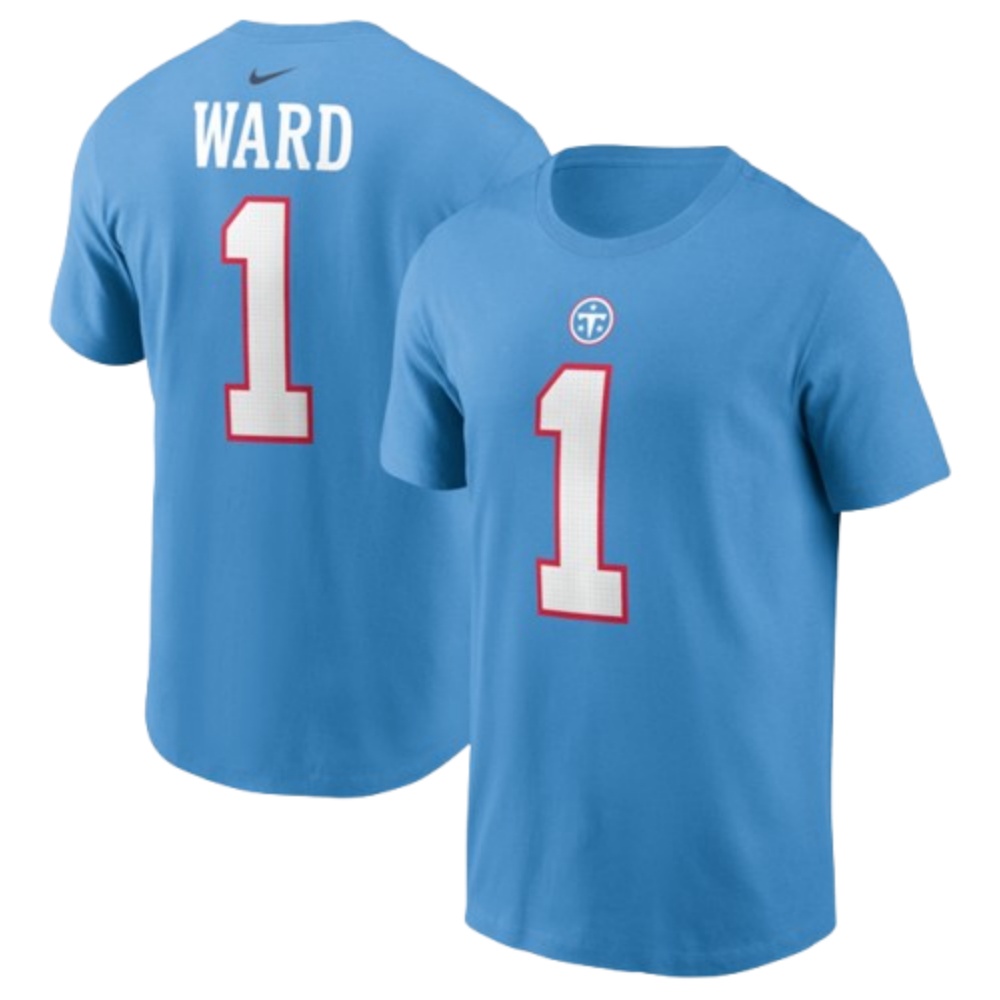 Men's Tennessee Titans #1 Cameron Ward Light Blue Name & Number T-Shirt Men's Tennessee Titans #1 Cameron Ward Light Blue Name & Number T-Shirt