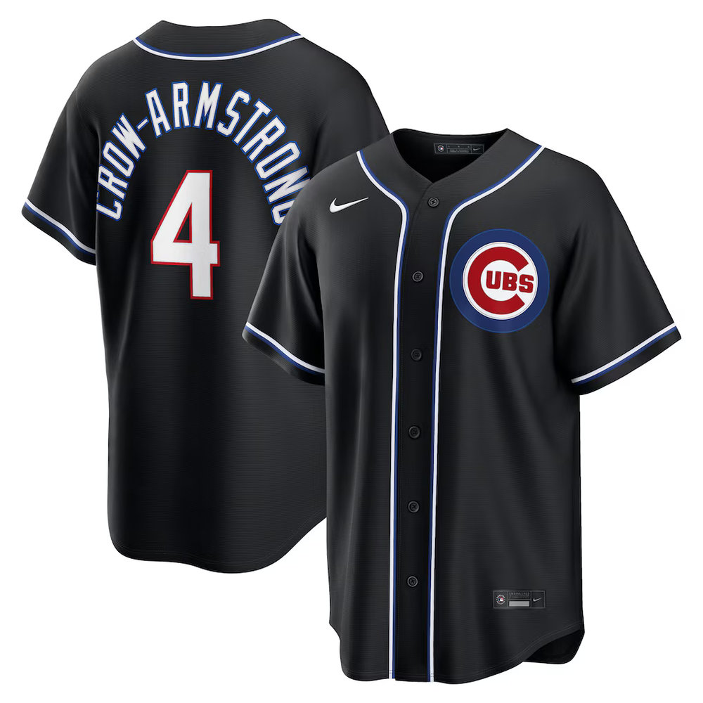 Men's Chicago Cubs #4 Pete Crow-Armstrong Fashion Replica Black Out Jersey Men's Chicago Cubs #4 Pete Crow-Armstrong Fashion Replica Black Out Jersey