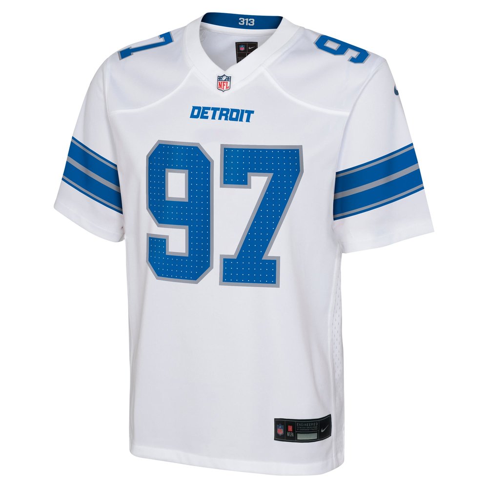 Youth Detroit Lions #97 Aidan Hutchinson White Player Game Jersey