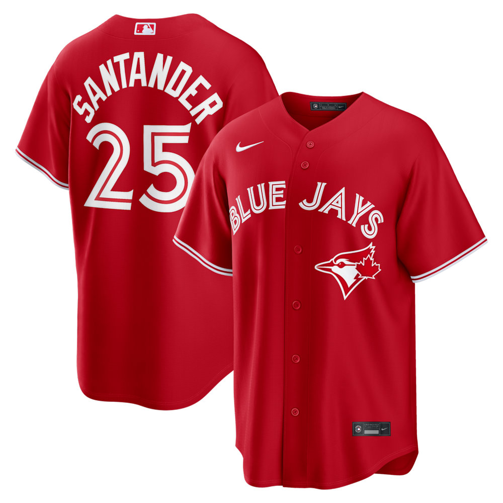 Men's Toronto Blue Jays #25 Anthony Santander Nike Red Canada Day Replica Jersey Men's Toronto Blue Jays #25 Anthony Santander Nike Red Canada Day Replica Jersey
