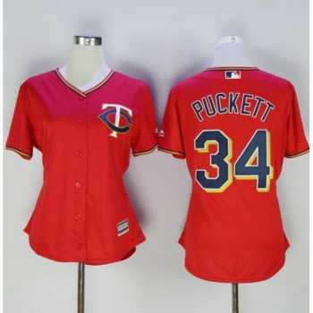 Twins #34 Kirby Puckett Red Women's Alternate Stitched MLB Jersey Twins #34 Kirby Puckett Red Women's Alternate Stitched MLB Jersey