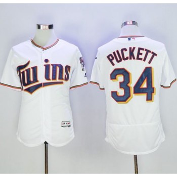 Twins #34 Kirby Puckett White Flexbase Authentic Collection Stitched MLB Jersey Twins #34 Kirby Puckett White Flexbase Authentic Collection Stitched MLB Jersey