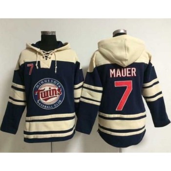 Twins #7 Joe Mauer Navy Blue Sawyer Hooded Sweatshirt MLB Hoodie Twins #7 Joe Mauer Navy Blue Sawyer Hooded Sweatshirt MLB Hoodie