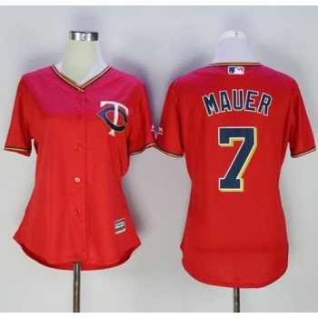 Twins #7 Joe Mauer Red Women's Alternate Stitched MLB Jersey Twins #7 Joe Mauer Red Women's Alternate Stitched MLB Jersey