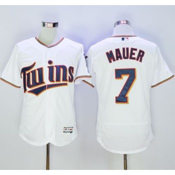 Twins #7 Joe Mauer White Flexbase Authentic Collection Stitched MLB Jersey Twins #7 Joe Mauer White Flexbase Authentic Collection Stitched MLB Jersey