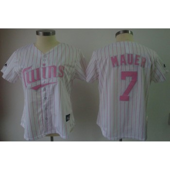 Twins #7 Joe Mauer White Pink Strip Women's Fashion Stitched MLB Jersey Twins #7 Joe Mauer White Pink Strip Women's Fashion Stitched MLB Jersey