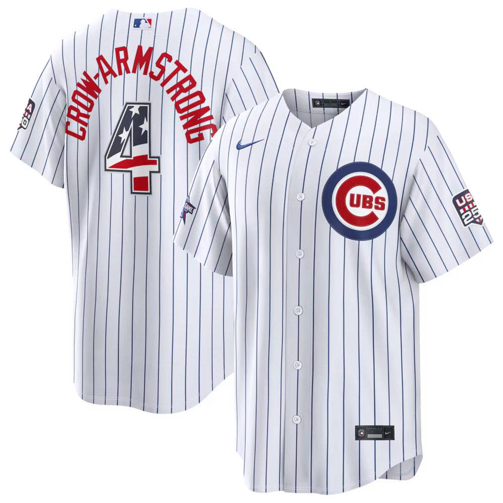 Men's Chicago Cubs #4 Pete Crow-Armstrong Nike White 2026 All-Star Edition Stars & Stripes Stadium Jersey Men's Chicago Cubs #4 Pete Crow-Armstrong Nike White 2026 All-Star Edition Stars & Stripes Stadium Jersey