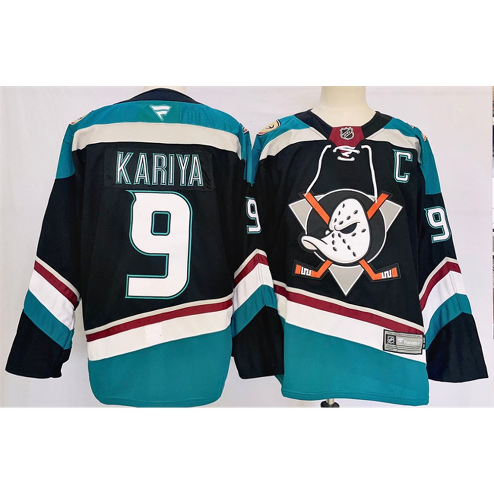 Men's Anaheim Ducks #9 Paul Kariya Black/Teal 2024-25 Stitched Premium Jersey