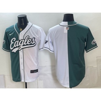 Men's Philadelphia Eagles Green Split Cool Base Stitched Baseball Jersey Men's Philadelphia Eagles Green Split Cool Base Stitched Baseball Jersey