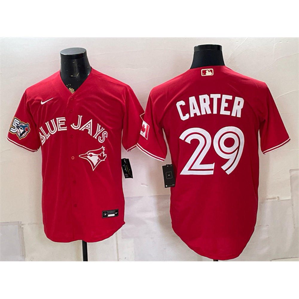 Men's Toronto Blue Jays #29 Joe Carter Red 50 Seasons Patch Baseball Jersey Men's Toronto Blue Jays #29 Joe Carter Red 50 Seasons Patch Baseball Jersey