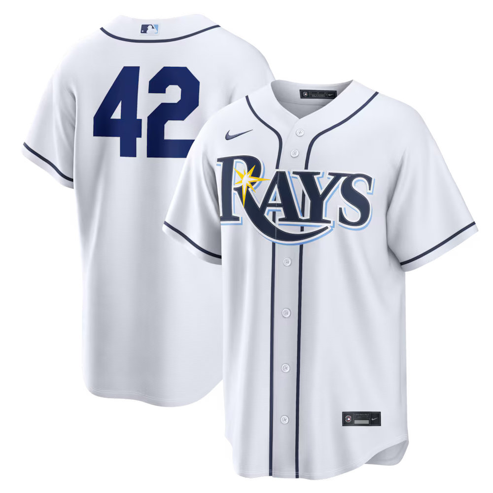 Men's Tampa Bay Rays #42 Jackie Robinson Nike White Home 2026 Jackie Robinson Day Replica Jersey Men's Tampa Bay Rays #42 Jackie Robinson Nike White Home 2026 Jackie Robinson Day Replica Jersey