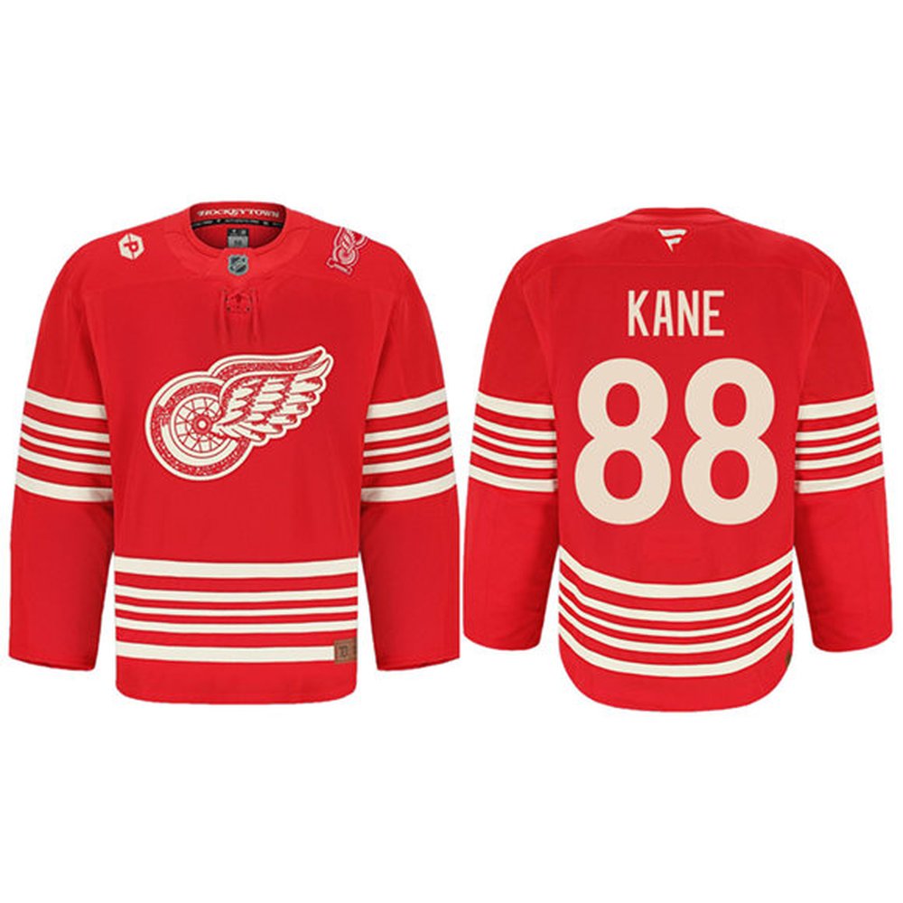 Men's Detroit Red Wings #88 Patrick Kane Red 2025 Centennial Premium With 100 and P Patch Stitched Hockey Premium Jersey
