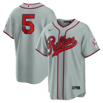 Men's Philadelphia Phillies #5 Bryson Stott Nike Gray 2026 Field of Dreams Stadium Jersey Men's Philadelphia Phillies #5 Bryson Stott Nike Gray 2026 Field of Dreams Stadium Jersey