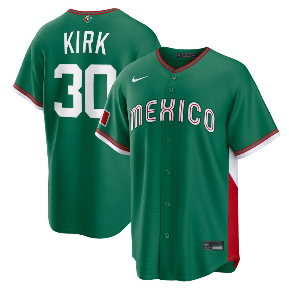 Men's Mexico Baseball #30 Alejandro Kirk Green 2026 World Baseball Classic Road Stadium Jersey Men's Mexico Baseball #30 Alejandro Kirk Green 2026 World Baseball Classic Road Stadium Jersey