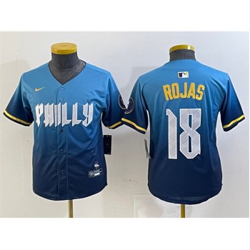 Youth Philadelphia Phillies #18 Johan Rojas Blue 2024 City Connect Limited Stitched Baseball Jersey Youth Philadelphia Phillies #18 Johan Rojas Blue 2024 City Connect Limited Stitched Baseball Jersey