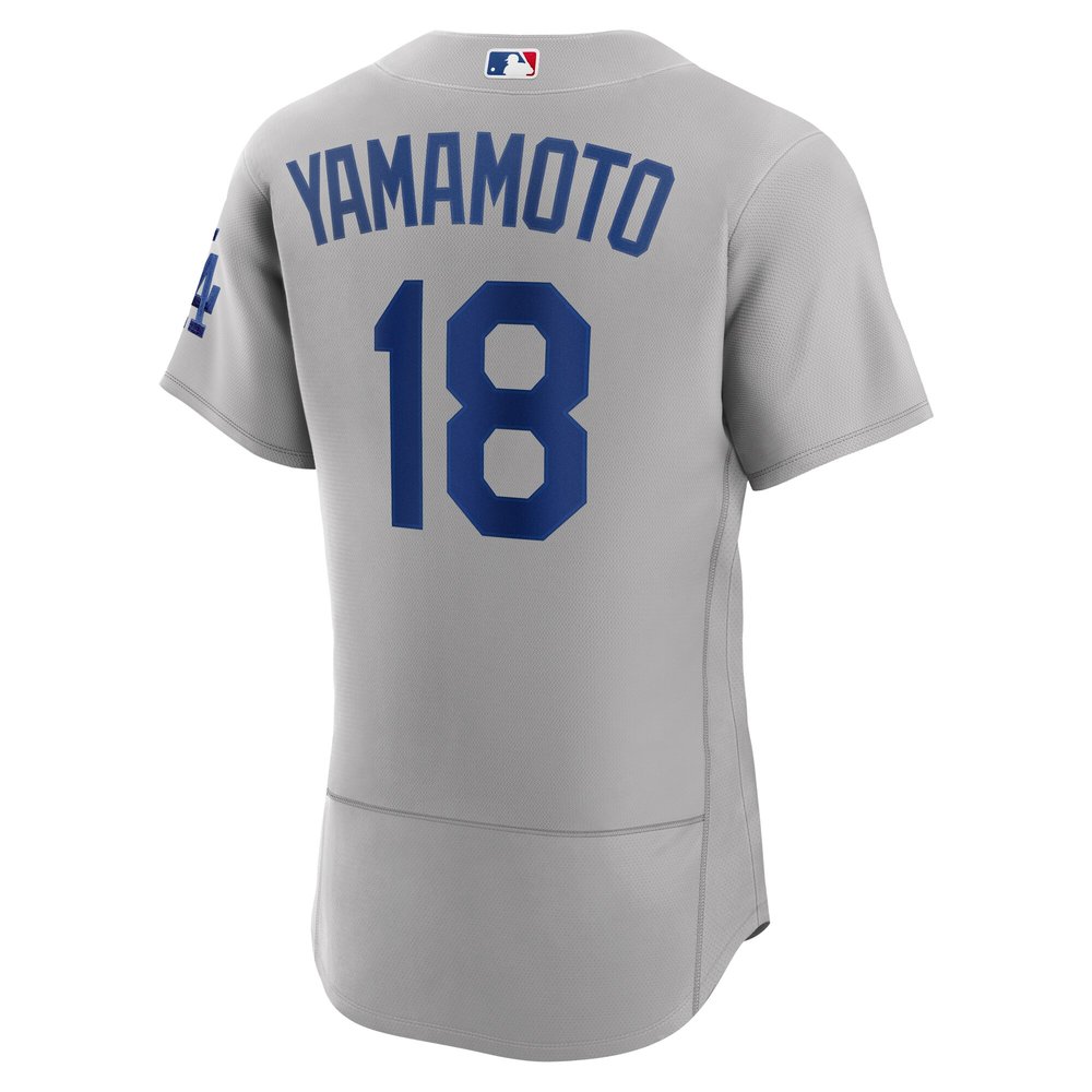 Men's Los Angeles Dodgers #18 Yoshinobu Yamamoto Gray 2024 World Series Alternate Authentic Player Jersey