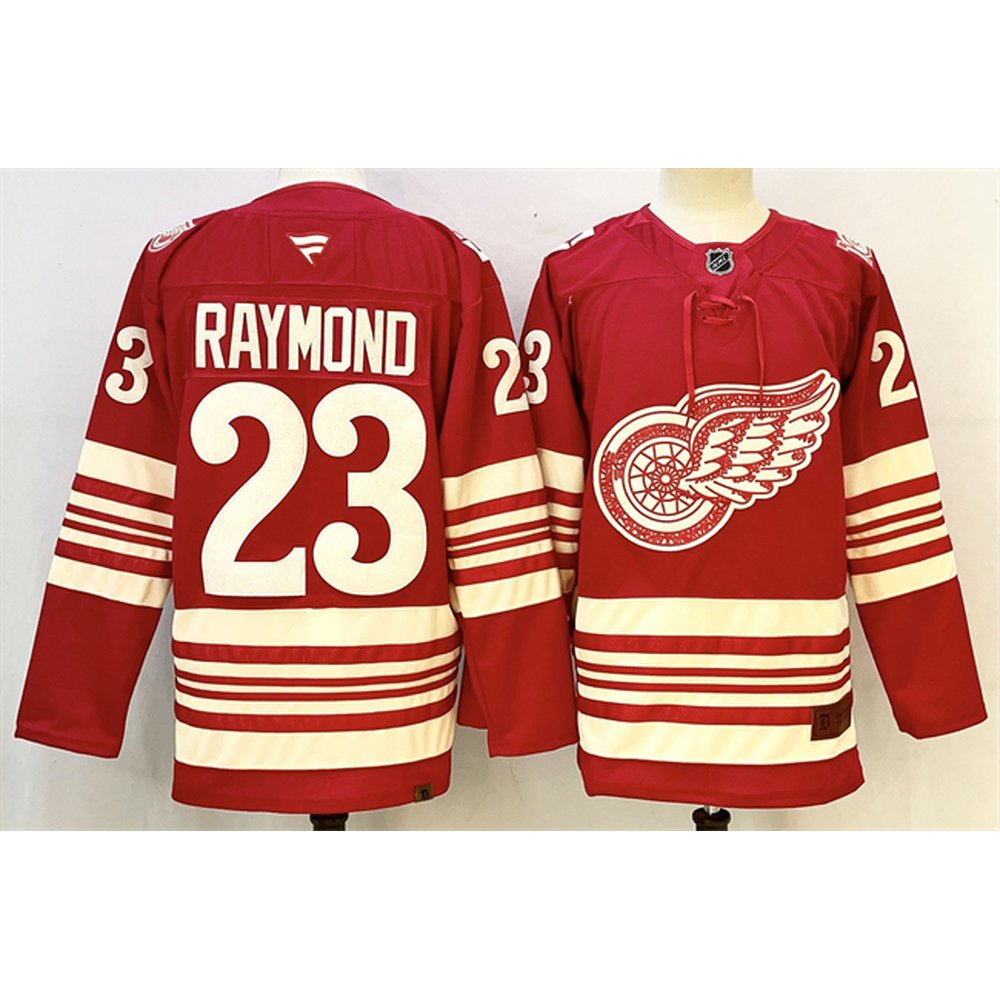 Men's Detroit Red Wings #23 Lucas Raymond Red 2025-26 Centennial Premium Stitched Hockey Premium Jersey Men's Detroit Red Wings #23 Lucas Raymond Red 2025-26 Centennial Premium Stitched Hockey Premium Jersey