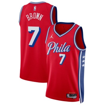 Men's Philadelphia 76ers #7 Jaylen Brown Jordan Brand Red Swingman Statement Edition Jersey