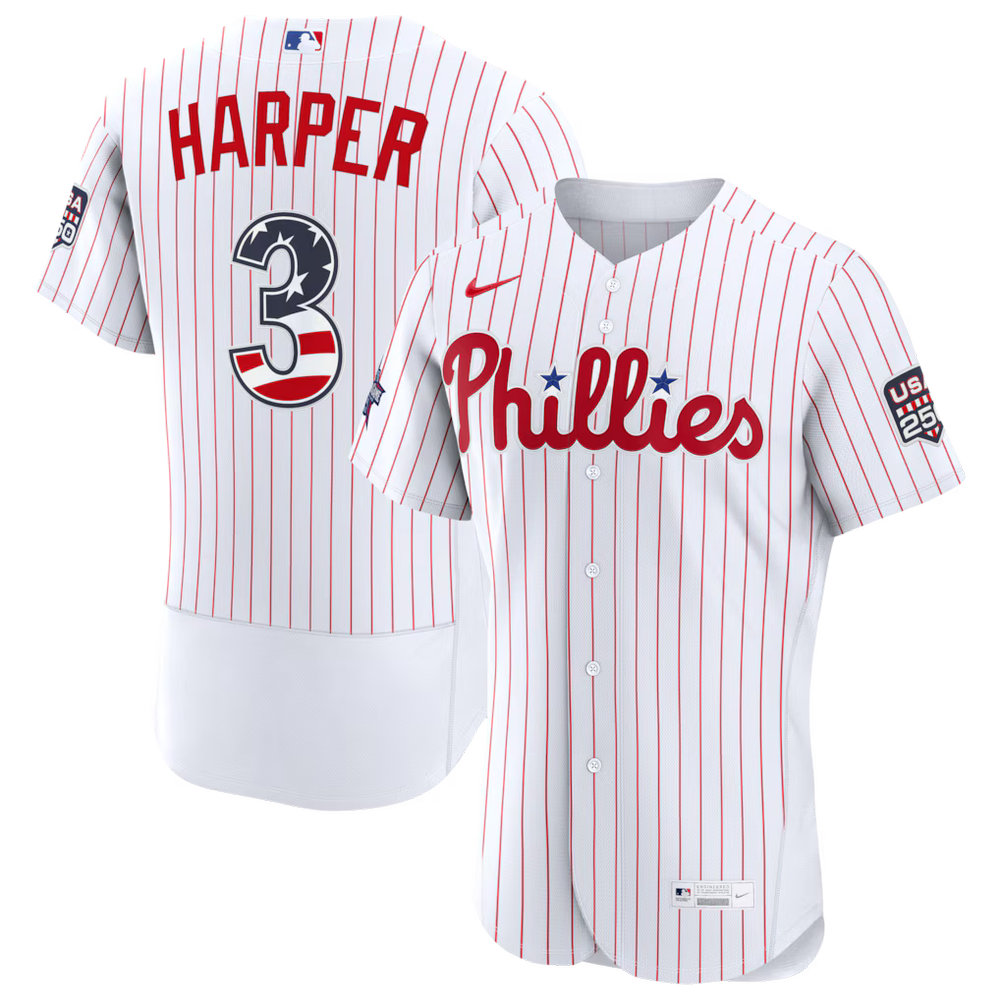 Men's Philadelphia Phillies #3 Bryce Harper Nike White 2026 All-Star Edition Stars & Stripes Authentic Jersey Men's Philadelphia Phillies #3 Bryce Harper Nike White 2026 All-Star Edition Stars & Stripes Authentic Jersey