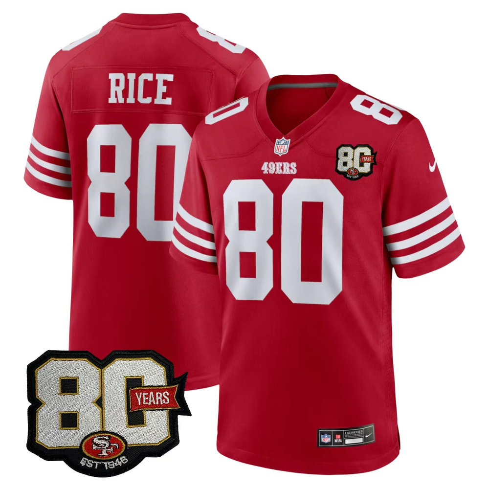 Men's San Francisco 49ers #80 Jerry Rice Red 80 Anniversary Game Jersey Men's San Francisco 49ers #80 Jerry Rice Red 80 Anniversary Game Jersey