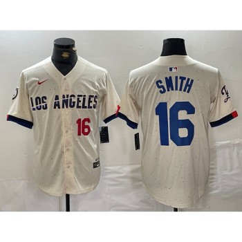 Men's Los Angeles Dodgers #16 Will Smith Cream Stitched Baseball Jersey Men's Los Angeles Dodgers #16 Will Smith Cream Stitched Baseball Jersey