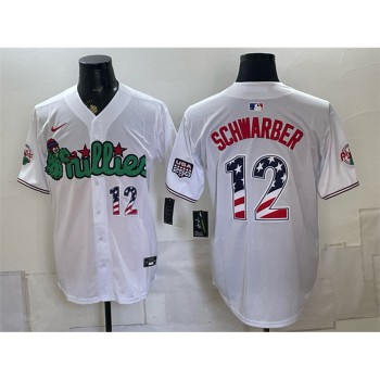 Men's Philadelphia Phillies #12 Kyle Schwarber White Phanatic USA 250 Fourth of July Jersey
