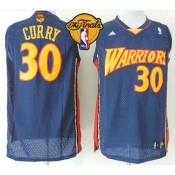 Warriors #30 Stephen Curry Navy Blue Throwback The Finals Patch Stitched NBA Jersey