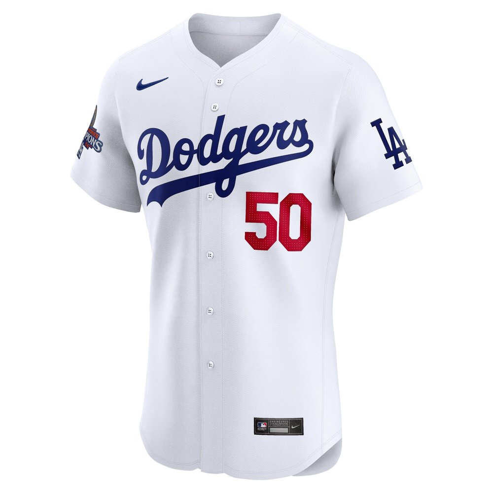 Men's Los Angeles Dodgers #50 Mookie Betts White 2024 World Series Champions Home Elite Player Jersey Men's Los Angeles Dodgers #50 Mookie Betts White 2024 World Series Champions Home Elite Player Jersey