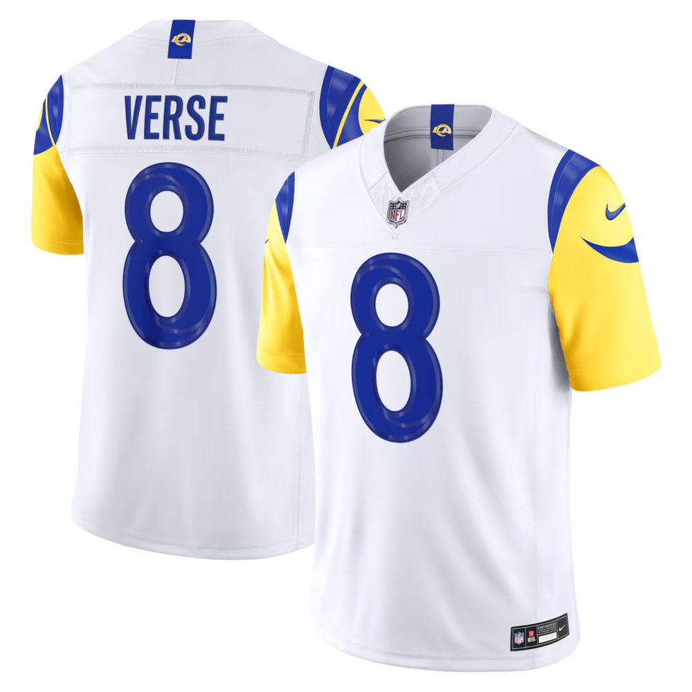 Men's Los Angeles Rams #8 Jared Verse White Vapor F.U.S.E. Sewn Down Limited Jersey Men's Los Angeles Rams #8 Jared Verse White Vapor F.U.S.E. Sewn Down Limited Jersey