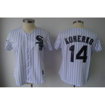White Sox #14 Paul Konerko White With Black Strip Women's Fashion Stitched MLB Jersey