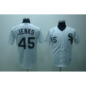 White Sox #45 Bobby Jenks Stitched White Black Strip MLB Jersey White Sox #45 Bobby Jenks Stitched White Black Strip MLB Jersey