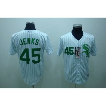 White Sox #45 Bobby Jenks Stitched White Green Strip MLB Jersey White Sox #45 Bobby Jenks Stitched White Green Strip MLB Jersey
