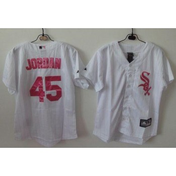 White Sox #45 Michael Jordan White(Pink Strip) Women's Fashion Stitched MLB Jersey White Sox #45 Michael Jordan White(Pink Strip) Women's Fashion Stitched MLB Jersey