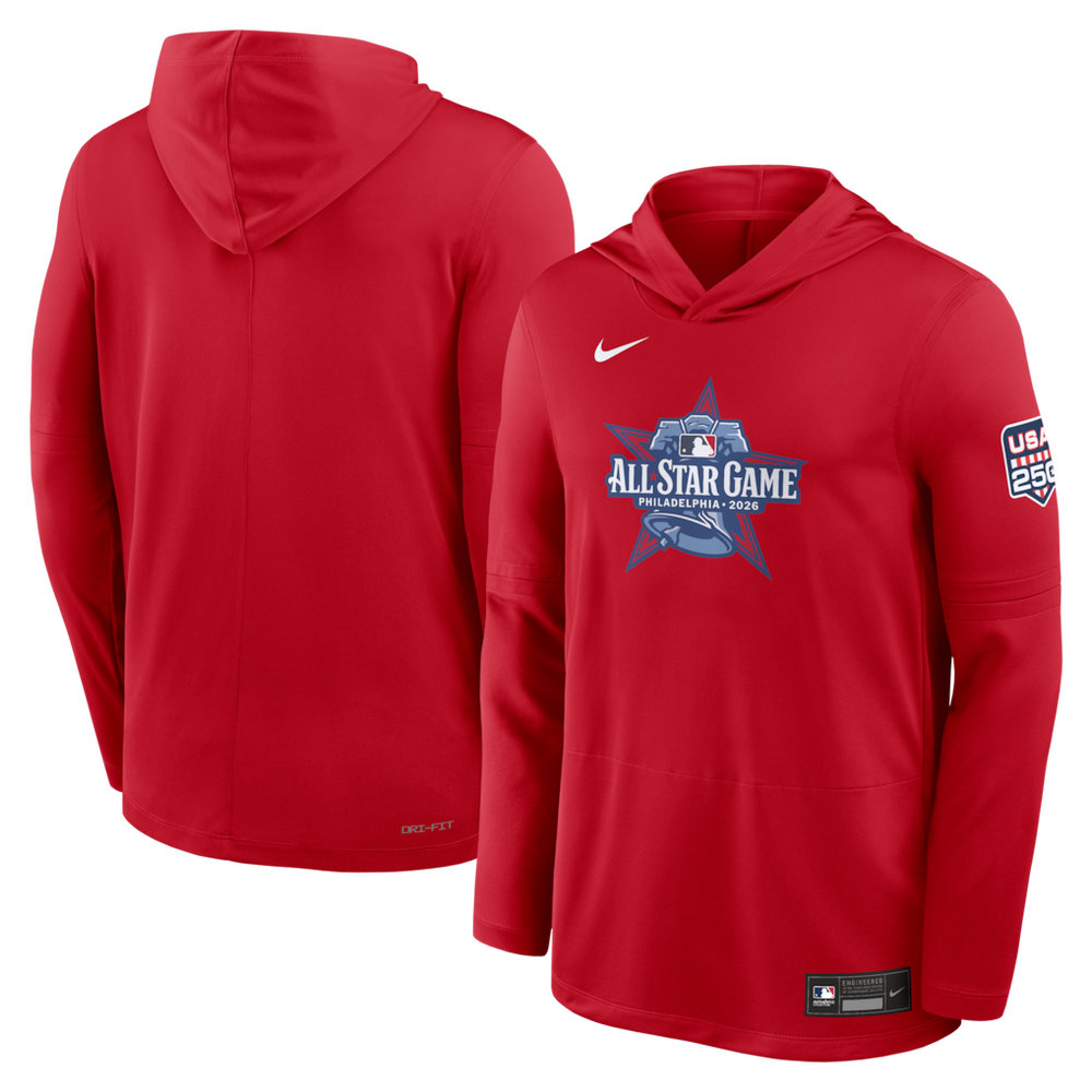 Men's 2026 MLB All-Star Game Nike Red Authentic Collection Dri-FIT Long Sleeve Hooded T-Shirt Men's 2026 MLB All-Star Game Nike Red Authentic Collection Dri-FIT Long Sleeve Hooded T-Shirt
