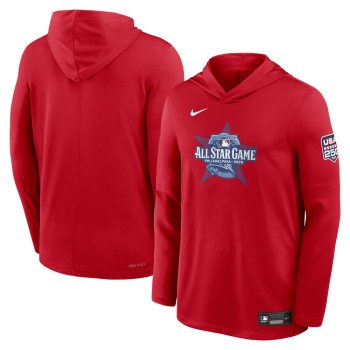 Men's 2026 MLB All-Star Game Nike Red Authentic Collection Dri-FIT Long Sleeve Hooded T-Shirt Men's 2026 MLB All-Star Game Nike Red Authentic Collection Dri-FIT Long Sleeve Hooded T-Shirt