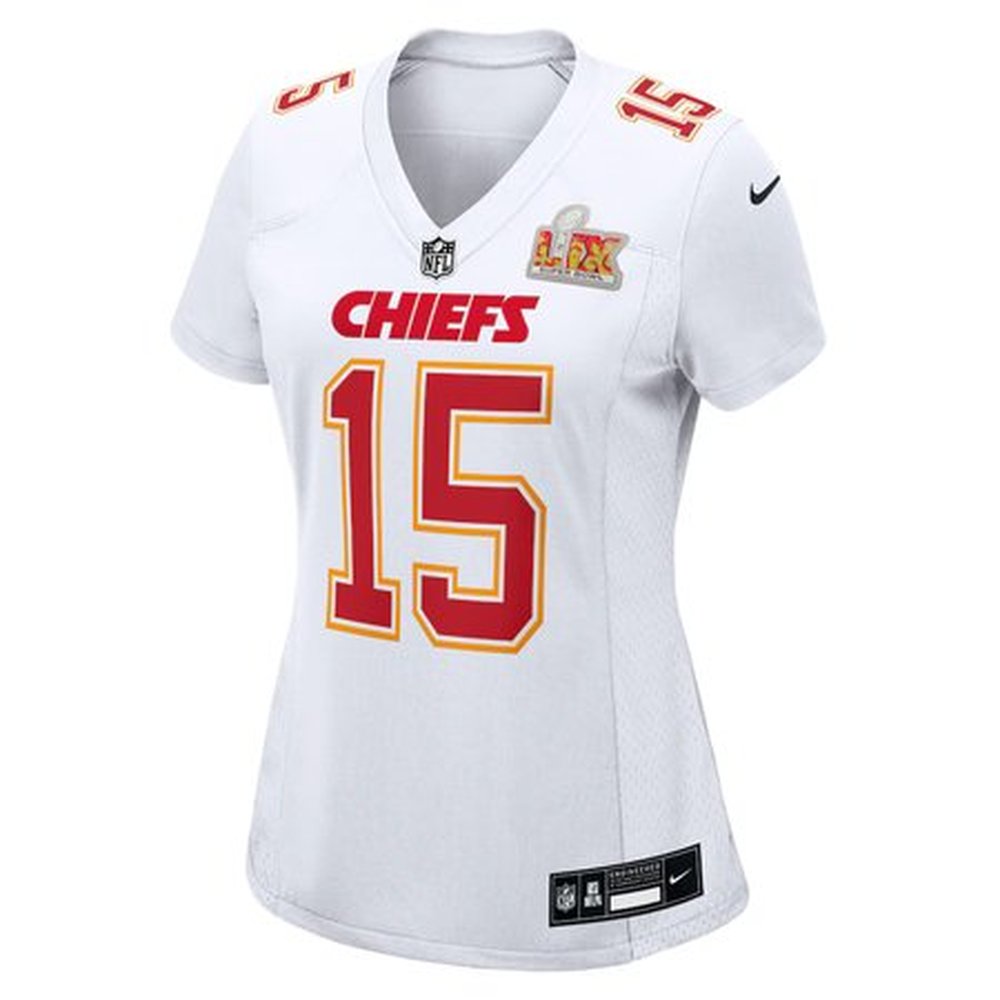 Women's Kansas City Chiefs #15 Patrick Mahomes Tundra White Super Bowl LIX Fashion Game Jersey