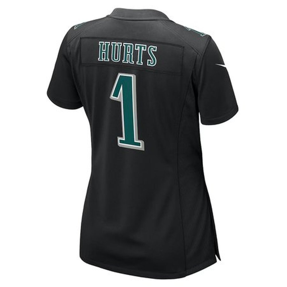 Women's Philadelphia Eagles #1 Jalen Hurts Carbon Black Super Bowl LIX Fashion Game Player Jersey Women's Philadelphia Eagles #1 Jalen Hurts Carbon Black Super Bowl LIX Fashion Game Player Jersey